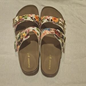 Madden Girl Floral Sandals with Gold Buckles